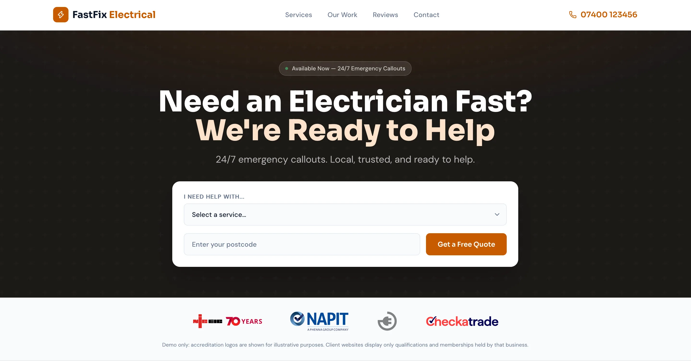 Preview of a Lakeberry electrician website example
